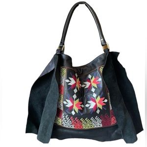 CYNTHIA VINCENT Bohemian Hobo Embroidered Leather Bag